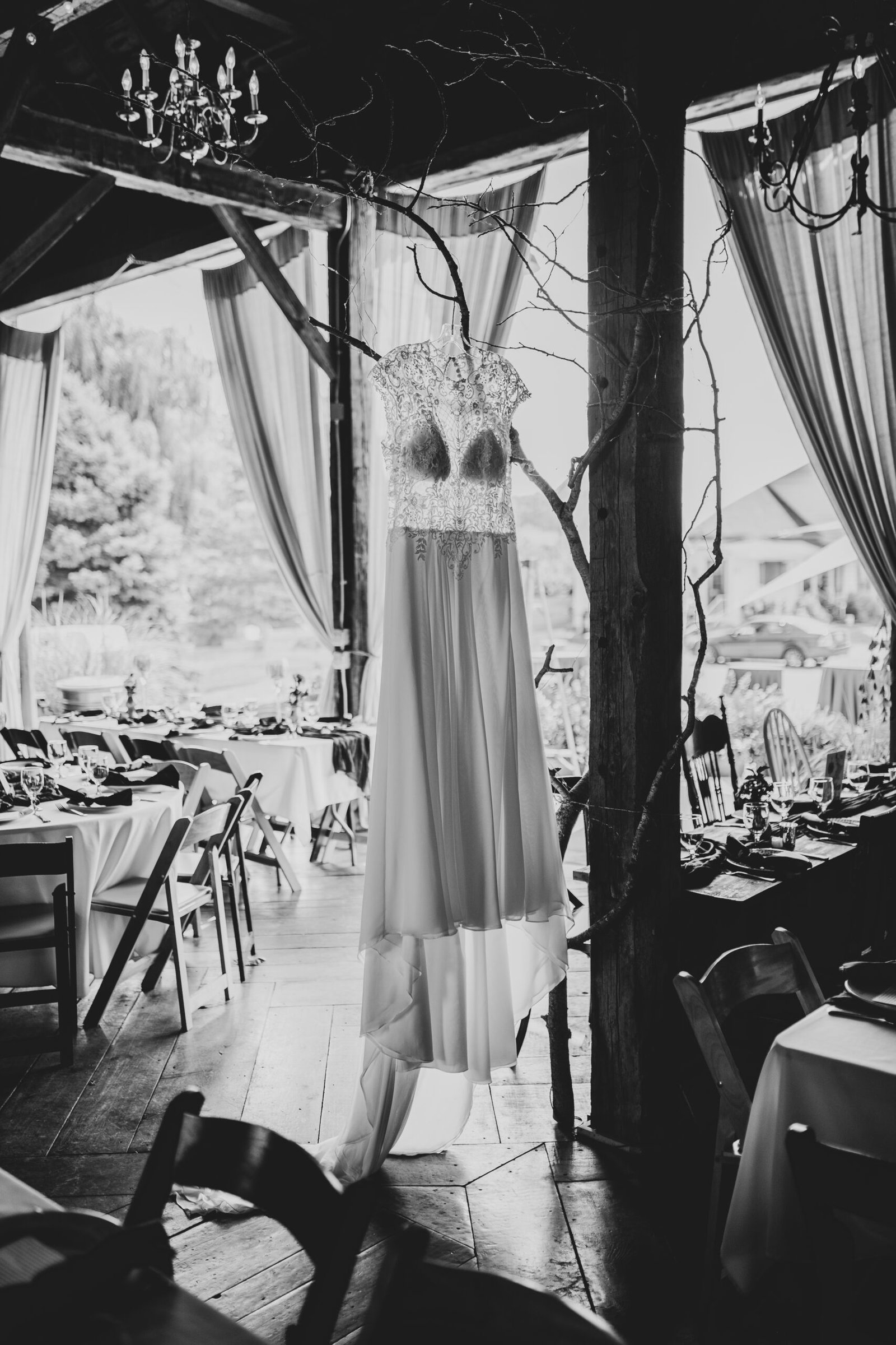 dress hanging b&w
